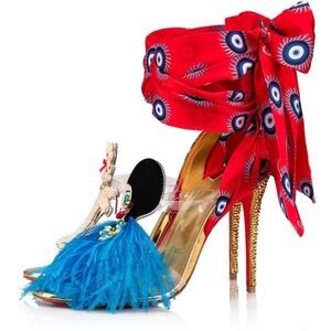 Christian Louboutin Du Desert EYE Swarovski heels 36.5 Dog and Face print